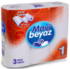 MAVİ BEYAZ Havlu 3 Rulo